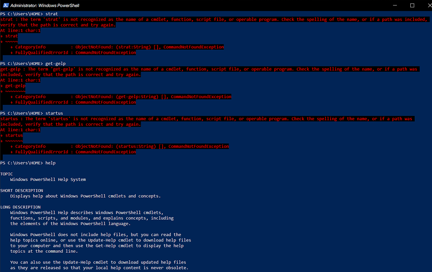 Обычный PowerShell с ошибками